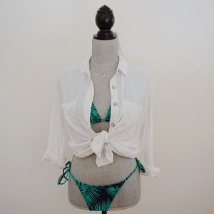 White Button Up Polo with Laced Detailing